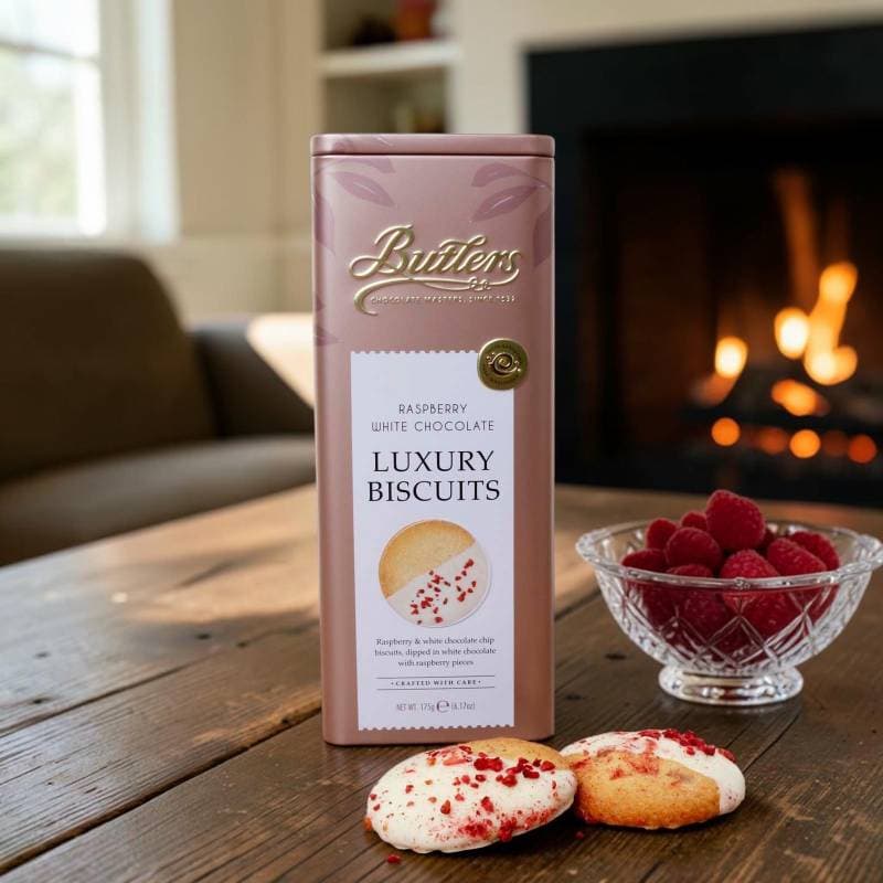 Butlers Luxury Raspberry White Chocolate Biscuits Tin 175g